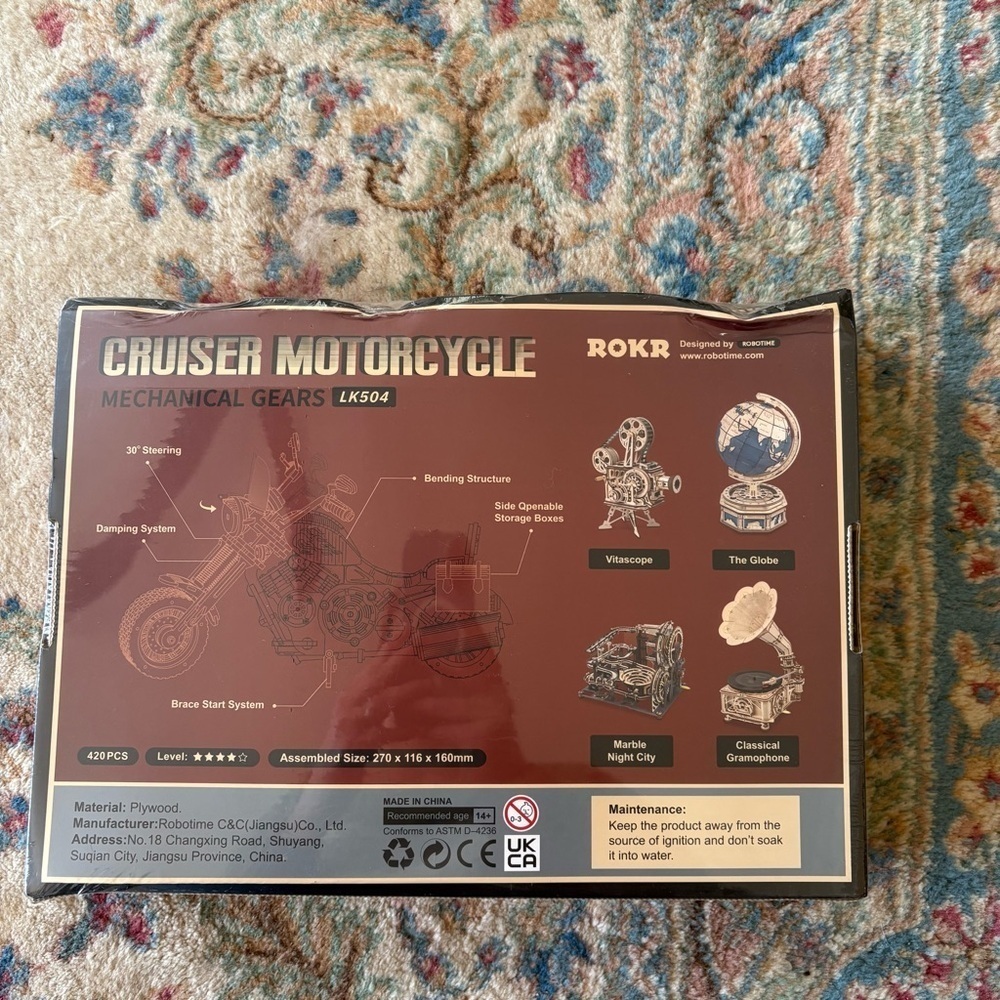 New in Package ROKR Cruiser Motorcycle Mechanical Gears Model Kit - Picture 2 of 3